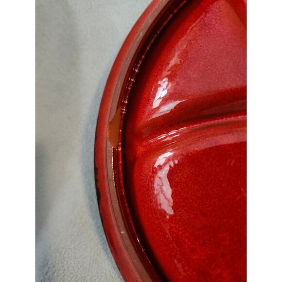 Majolica Ceramic Divided Clay Pottery Plate Red Green Floral MCM Bold - Picture 4 of 9